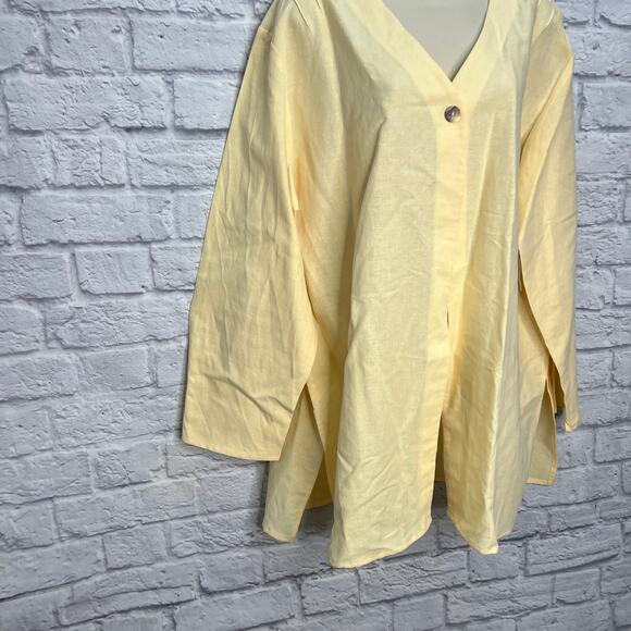 Coldwater Creek One Button Linen Cardigan Top Yellow Size 1X Tie Back New - Picture 2 of 6